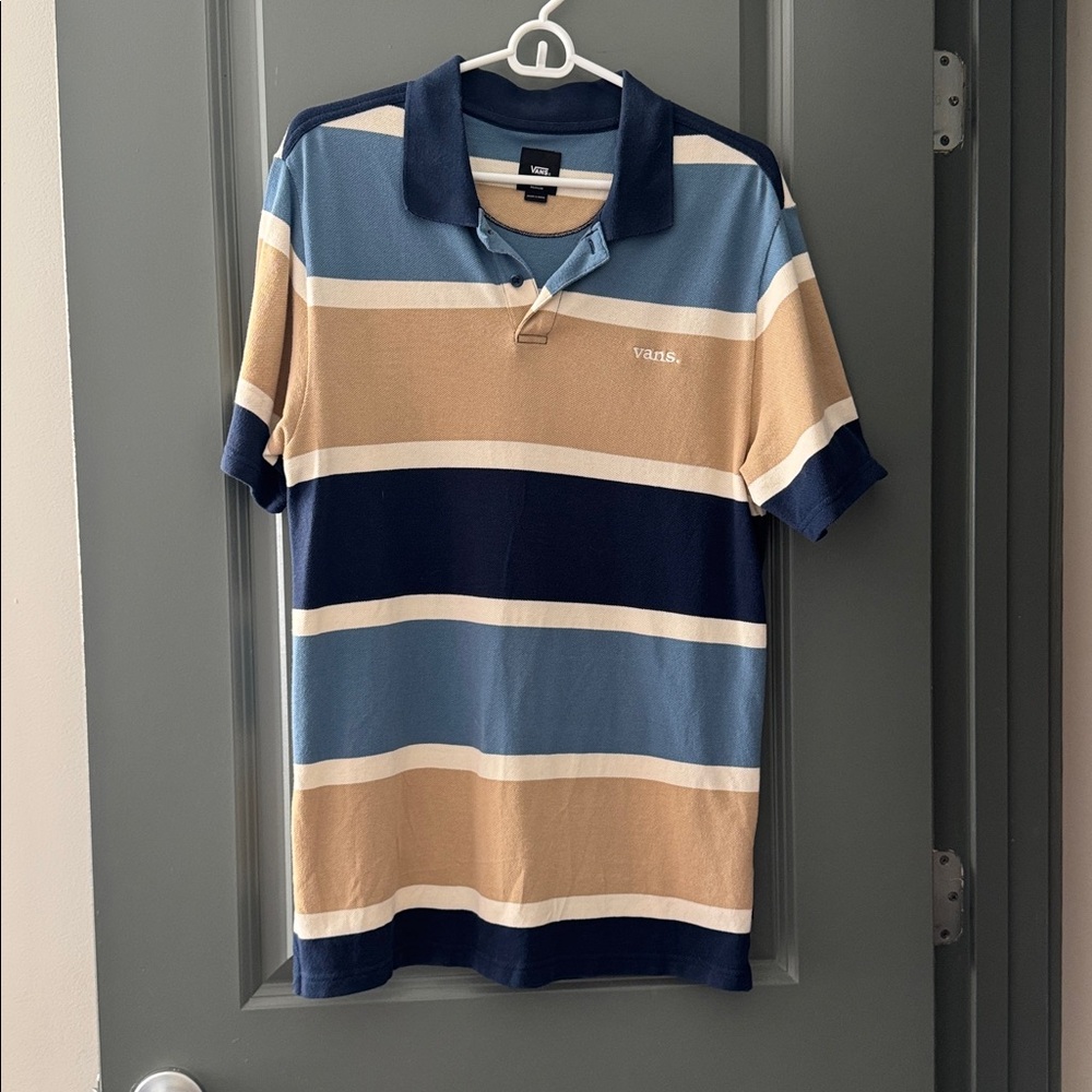Vans Polo Shirt with Blue and Tan Stripes
